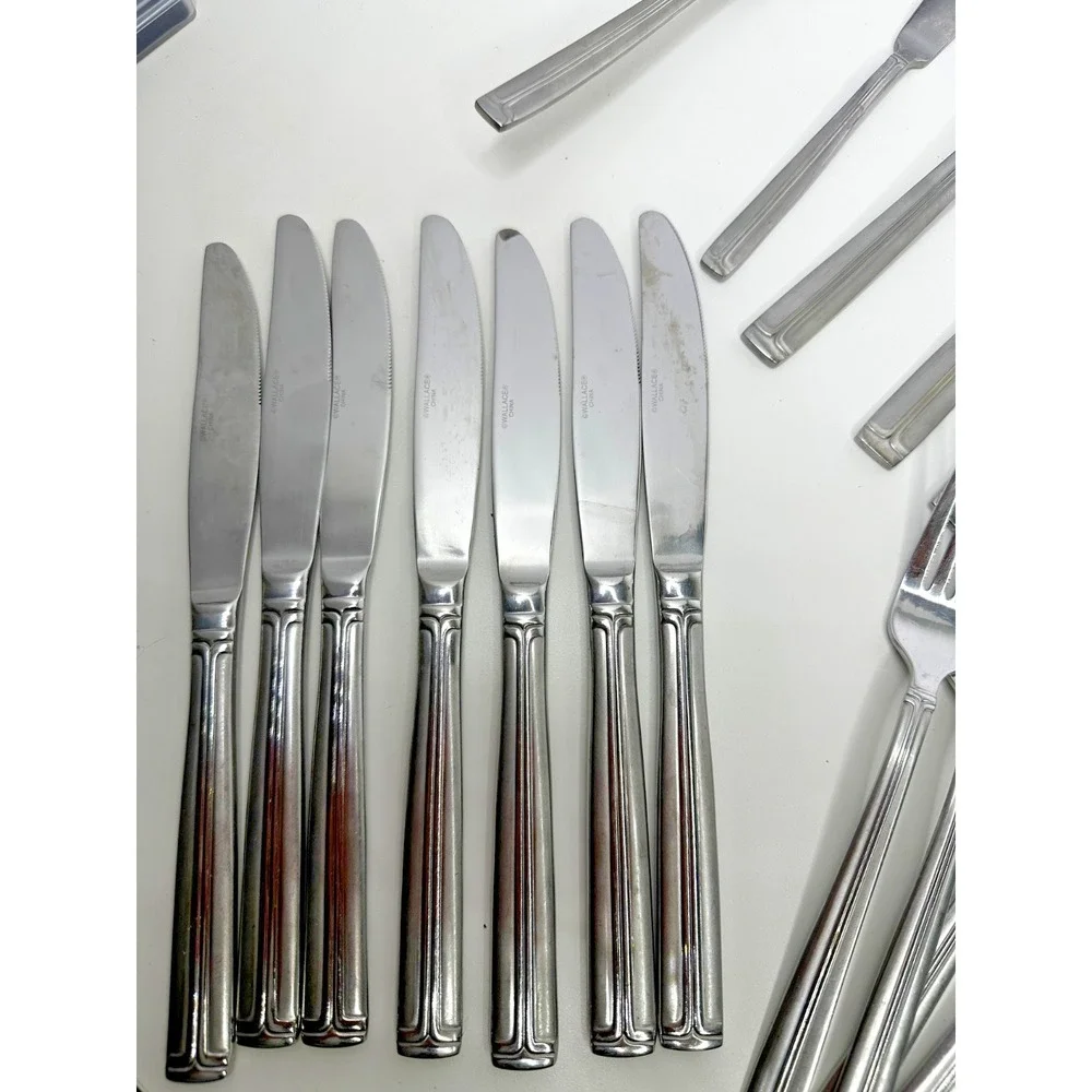 Wallace WAS244 Center Line Satin & Glossy Stainless Flatware Lot 44 Pieces